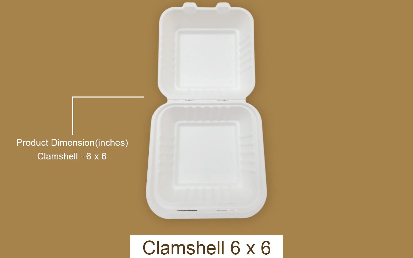 Fomex 6X6 Classi Bio Burger Bagasse Clamshell Box (F1803)
