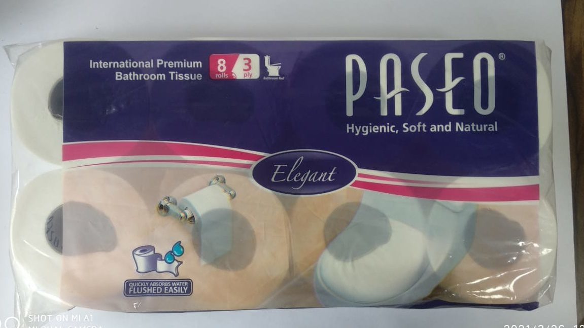 Paseo 8X1 Elegant 3 Ply Plain Toilet Rolls  by channel packaging 
