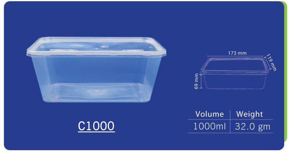 Glen 1000 ml Rectangular Container (C 1000) by channel packaging