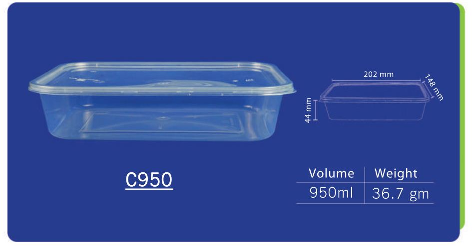 Glen 950 ml Rectangular Container (C 950) by channel packaging
